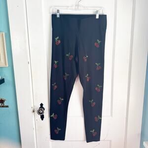 PINK VS Cherry Rhinestone High Waisted Yoga Leggings Size Large L Shine Black